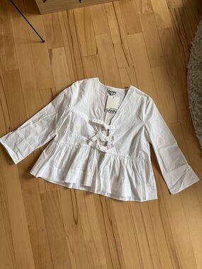Ganni White Cotton Peplum Tie-Front Kids Blouse